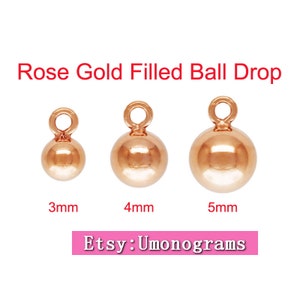 14K Rose Gold Filled Ball Drop 3/4/5/mm w/Ring Round Ball Charm Pendant Wholesale BULK DIY Jewelry Findings 1/20 14kt RGF