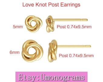 14K Yellow Gold Filled 5mm/6mm Love Knot Post Earring Wholesale Earrings BULK DIY Jewelry Findings 1/20 14kt GF