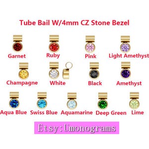 3x4mm Tube Bail W/4mm CZ Stone Bezel For Nekclace Bracelet Components Connector 14K Yellow Gold Filled Wholesale DIY Jewelry Findings