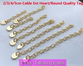 14K Yellow Gold Filled Cable Extender Chain with Heart/Round Tag