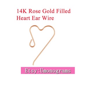 14K Rose Gold Filled Smooth 13.5x21mm  Heart Ear Wire 0.64mm | 22ga Earring Components Wholesale DIY Jewelry Findings 1/20 14kt GF