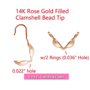 Puede incluir: Punta de cuentas de concha de almeja rellena de oro rosa de 14 quilates con dos anillos. La punta tiene un agujero de 0,91 cm y la punta de la cuenta tiene un agujero de 0,56 cm. Etsy: Umonograms
