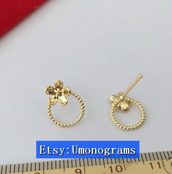 Brass With Gold Plated 14K Twisted Ring Flower Post W/peg - Etsy