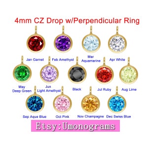 4mm 3A CZ Bezel Drop Birthstone w/Perpendicular Ring 14K Yellow Gold Filled Wholesale DIY Jewelry Findings 1/20 14kt GF