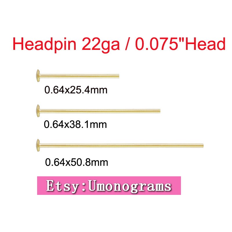 14K Gold Filled Headpin 22 Gauge 0.64mm Wire Length 1/1.5/2 inch (25.4/38.1/50.8mm) Cupped End Headpins Wholesale Finddings 1/20 14kt GF