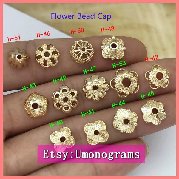 Brass With Gold Plated 14K Flower Bead Cap Stone Scallop Links E-Coated Jewelry Findings Wholesale GP(#H-40-51/H-53)