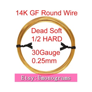 30 Gauge .010&quot; 0.25mm Dead Soft / Half Hard Round Wire 14K Yellow Gold Filled Wholesale BULK DIY Jewelry Findings 1/20 14kt GF