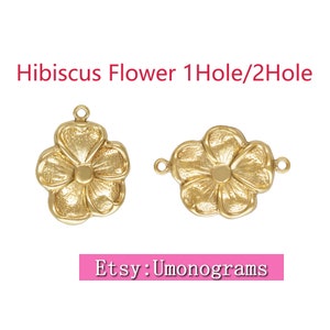 14K Yellow Gold Filled 11x12mm Hibiscus Flower Drop / Connector Wholesale Bulk DIY Jewelry Findings 1/20 14kt GF