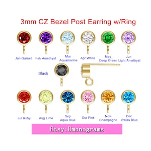 3mm Birthstone CZ Post Earring w/Ring 14K Yellow Gold Filled Wholesale Bulk DIY Jewelry Findings 1/20 14kt GF