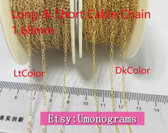 14K Gold Filled Long & Short Cable Chain 1.68mm Width Footage Unfinished Chains Wholesale BULK DIY Jewelry Findings 14kt Yellow GF