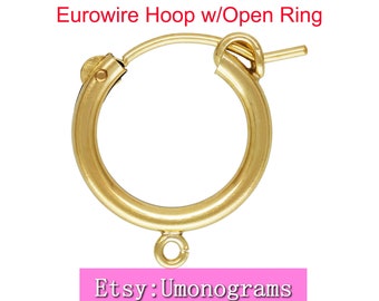 14K Yellow Gold Filled Eurowire Hoop w/Open Ring 2.3x13/15/19mm Round Loop Earrings Ear Components  Wholesale Jewelry Findings 1/20 14kt GF