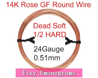 14K Rose Gold Filled 24 Gauge .020" 0.51mm Dead Soft / Half Hard Round Wire Wholesale BULK DIY Jewelry Findings 1/20 14kt RGF