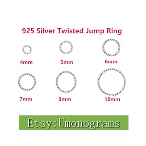 Peut inclure: Un ensemble de six anneaux de saut torsadés en argent de différentes tailles, allant de 4 mm à 10 mm. Les anneaux sont présentés sur un fond blanc. Etsy : Umonograms