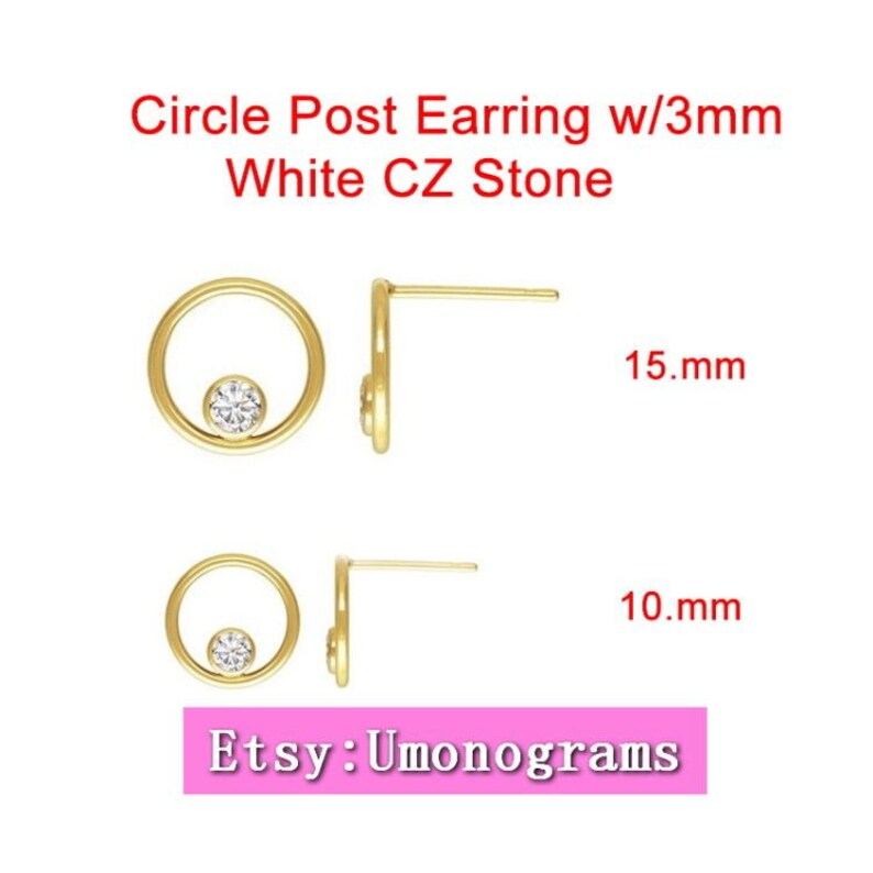 14K Yellow Gold Filled 10/15mm Circle Post Earring W/3mm White - Etsy