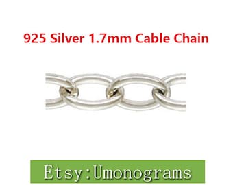 Cadena de Cable de Plata de Ley 925 de 1,7mm, metraje de cadenas sin terminar a pie, venta al por mayor, accesorios de joyería DIY a granel, hechos en EE. UU.