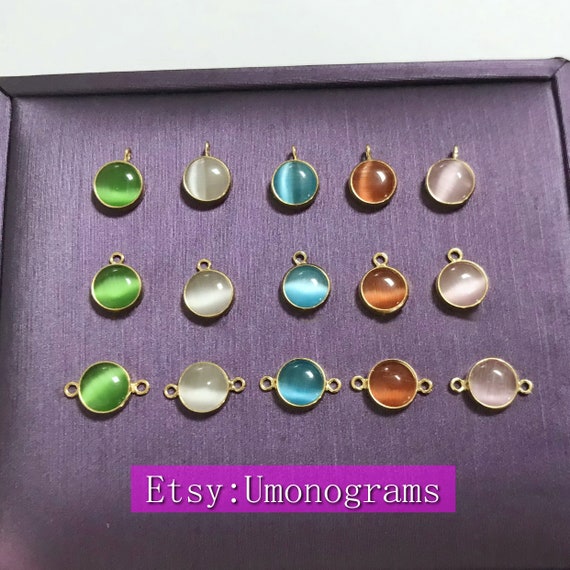 14K Yellow Gold Filled 6mm Synthetic Cat's Eye Stone Charm