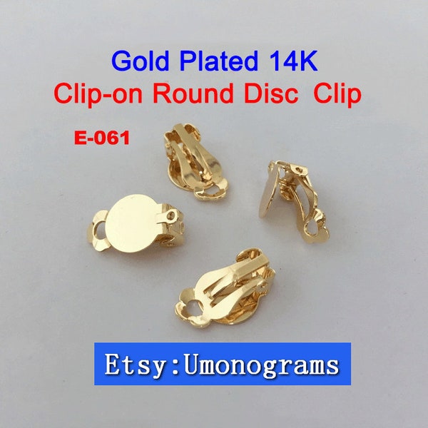 Brass With Gold Plated 14K Clip-on Round Disc Clip w/Hole Non-Pierced Earrings E-Coated Jewelry Findings Wholesale GP (#E-061)