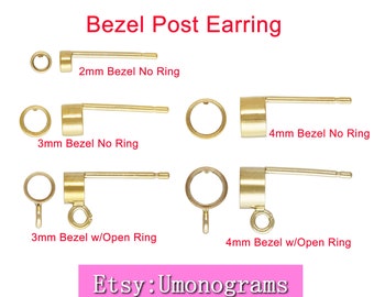 14K Yellow Gold Filled 2/3/4mm Bezel Post Earring Wholesale Bulk DIY Jewelry Findings 1/20 14kt GF