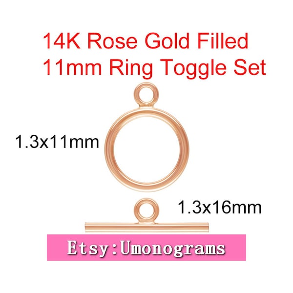 14K Rose Gold Filled 11mm Toggle Clasp Ring & Bar Set For Bracelet Hight Quality Strong Wholesale BULK DIY Jewelry Findings 1/20 14kt RGF