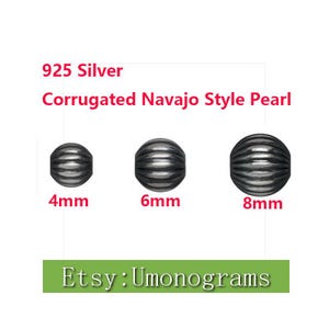 Perla estilo navajo corrugada de plata de ley 925, cuenta redonda brillante y sin costuras, hecha en EE. UU., accesorios de joyería DIY al por mayor