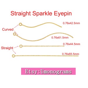 14K Yellow Gold Filled Straight/Curved Sparkle Eyepin 20.5ga | 0.76mm Wire Length 44.5mm/65.5mm/42.5mm/61.5mm Eye pins Wholesale DIY 14kt GF