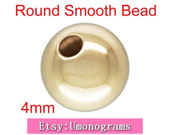 14K Yellow Gold Filled 4mm Round Smooth Beads 1mm/1.7mm Hole Seamless Shiny Bright Spacer Wholesale BULK DIY Jewelry Findings 1/20 14kt GF