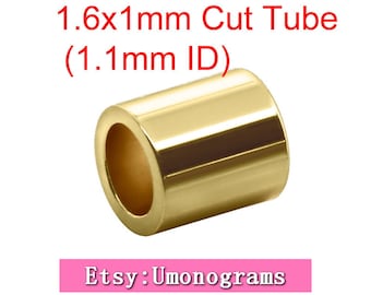 May include: Gold-colored metal tube with a 1.6 mm x 1 mm outer dimension and a 1.1 mm inner diameter. The tube is cut open on one side. Etsy: Umonograms.