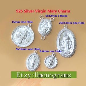 Ciondolo Vergine Maria in argento sterling 925, prodotto negli Stati Uniti, vendita all'ingrosso di componenti per gioielli fai da te