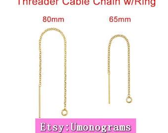 14K Yellow Gold Filled 65/80mm Cable Chain Ear Threader Wire w/Open Ring Earring Components Wholesale BULK DIY Jewelry Findings 1/20 14kt GF