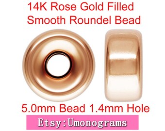 14K Rose Gold Filled 5mm Round Smooth Roundel Beads 1.4mm Hole Spacer Wholesale BULK DIY Jewelry Finddings 1/20 14kt RGF