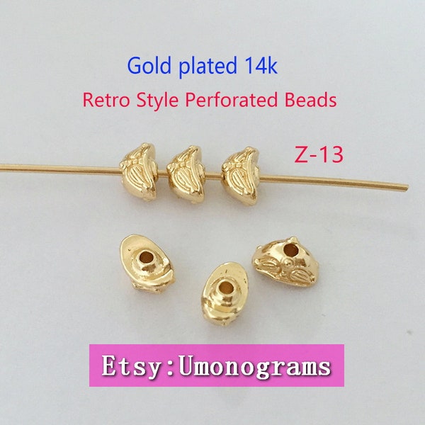 Brass With Gold Plated 14K Retro Style Perforated Beads Pendant E-Coated Jewelry Findings Wholesale GP(#Z-13)