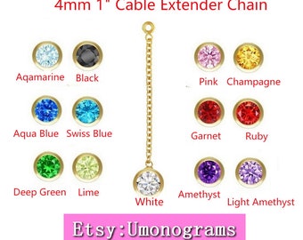14K Yellow Gold Filled 1" Cable Extender Chain 4mm 3A CZ Drop 14K Yellow Gold Filled Wholesale DIY Jewelry Findings 1/20 14kt GF