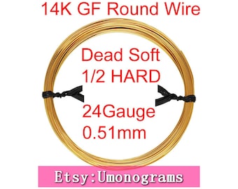 Gold Filled Wire Round 24 Gauge .020&quot; 0.51mm Dead Soft / Half Hard 14K Yellow Gold Filled Wholesale BULK DIY Jewelry Findings 1/20 14kt GF