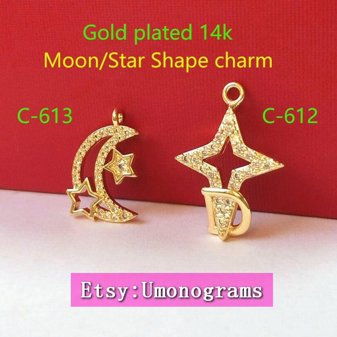 Brass With Gold Plated 14K Moon/star Shape Charm Drop Pendant Ecoated
