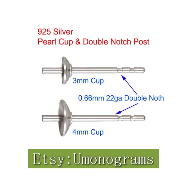 925 Sterling Silver Pearl Cup & Double Notch Post 3/4mm Pearl Post Earring, Made In USA, Wholesale Jewelry Findings