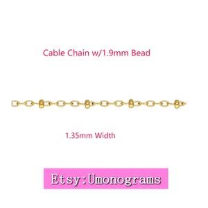 14K Gold Filled Cable Chain w/1.9mm Bead Footage Unfinished  & Shiny Chains Wholesale BULK Findings 14kt Yellow GF