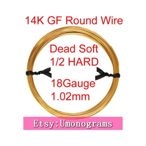 18 Gauge .040&quot; 1.02mm Dead Soft / Half Hard Round Wire 14K Yellow Gold Filled Wholesale BULK DIY Jewelry Findings 1/20 14kt GF