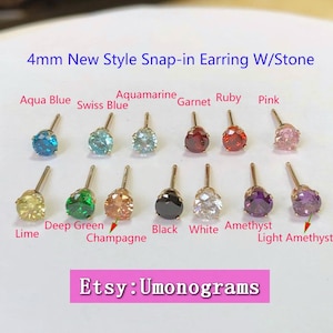 14K Yellow Gold Filled 4mm New Style Snap-in 0.8x10mm Post Earring 3A CZ Stone Birthstone Earrings Wholesale Jewelry Findings 1/20 14kt GF