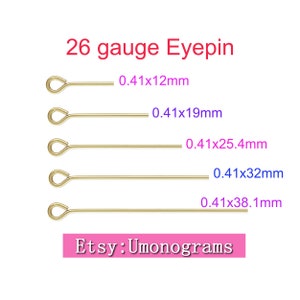 14K Yellow Gold Filled Eyepin 26 Gauge 0.41mm Wire Length 0.5/0.75/1/1.25/1.5 inch (12/19/25.4/32/38.1mm) Eye pins Wholesale