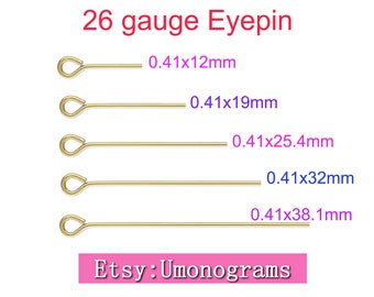 14K Yellow Gold Filled Eyepin 26 Gauge 0.41mm Wire Length 0.5/0.75/1/1.25/1.5 inch (12/19/25.4/32/38.1mm) Eye pins Wholesale