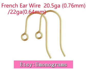 14K Gold Filled French Hook Ear Wire 20.5ga(0.76mm)/22ga(0.64mm) With Loop 20x12mm Earring Components Wholesale BULK Findings 1/20 14kt GF