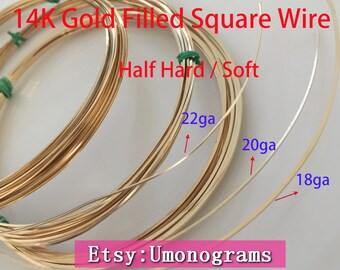 Alambre cuadrado relleno de oro amarillo de 14 quilates, semiduro/blando, calibre 22/20/18 (0,64/0,81/1,02 mm), venta al por mayor, accesorios de joyería DIY, 1/20, GF de 14 quilates