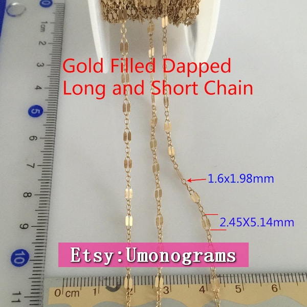 14K Gold Filled Dapped Long and Short Sequin Chain 2.45mm Width Wholesale BULK DIY Jewelry Findings 1/20 14kt GF