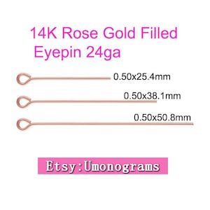 14K Rose Gold Filled Eyepin 24 Gauge 0,5 mm Drahtlänge 1 / 1.5 / 2 Zoll (25.4 / 38.1 / 50.8 mm) Kettelstifte