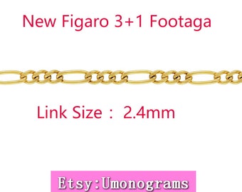 14K Yellow Gold Filled 2.4mm New Figaro 3+1 Chain Footaga Links Loose Unfinished Chain Wholesale BULK DIY Jewelry Findings 1/20 14kt GF