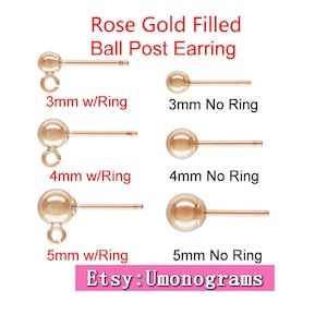 Brincos de ouro rosa 14K com esferas preenchidas com ou sem anel 3/4/5 mm brincos de pino de orelha atacado em massa descobertas de joias faça você mesmo 1/20 14kt RGF