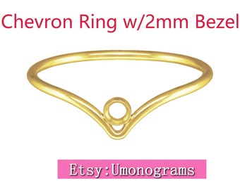 14K Yellow Gold Filled Chevron Ring w/2mm Bezel V Shape Smooth Rings US Size 5/6/7/8 Wholesale Jewelry Findings 1/20 14kt GF