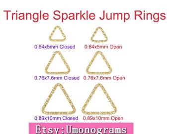 14K Yellow Gold Filled Triangle Sparkle Jump Rings 5/7.6/10mm Open Component and Closed Ring Yellow Gold Wholesale BULK DIY Jewelry Findings