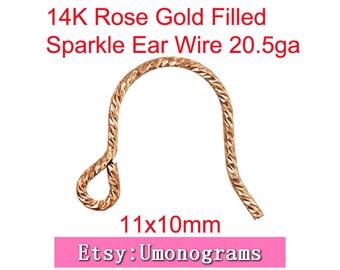 14K Rose Gold Filled Ear Wire Sparkle Mini Hook With Loop 11x10mm Earring Components Wholesale BULK DIY Jewelry Findings 1/20 14kt RGF