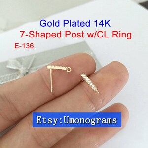 Laiton avec or plaqué 14K 7-Shaped Post w/CL Ring Cz Stone Bar Boucles d’oreilles 925 Silver Pin E-Coated Jewelry Findings Wholesale GP (#E-136)